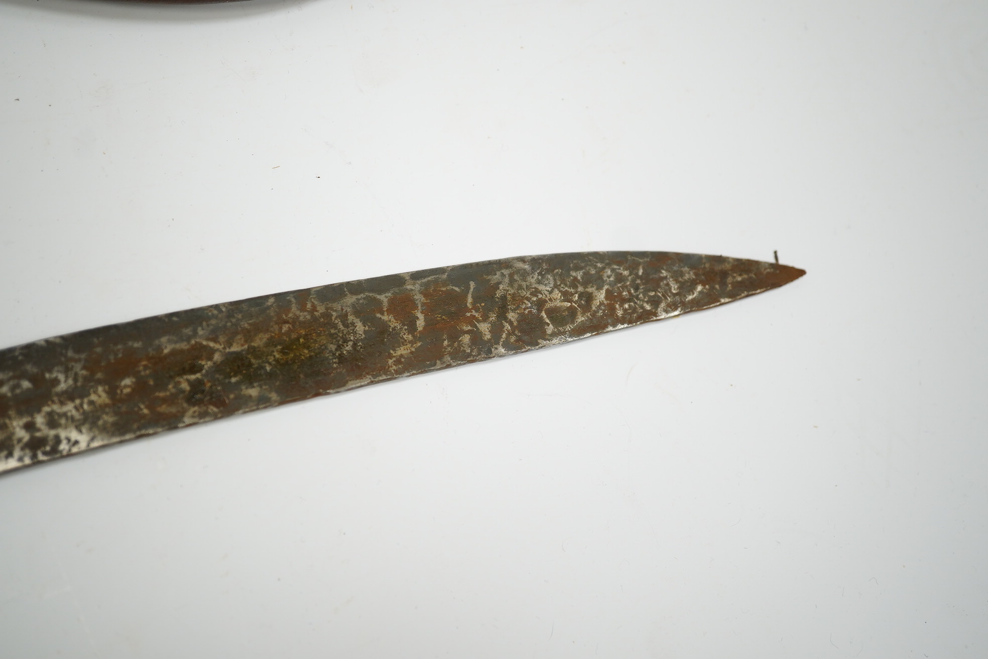 A group of African, Indonesian and other South East Asian carvings and a lacquer box. Sword 60cm long. Condition - poor, fair to good